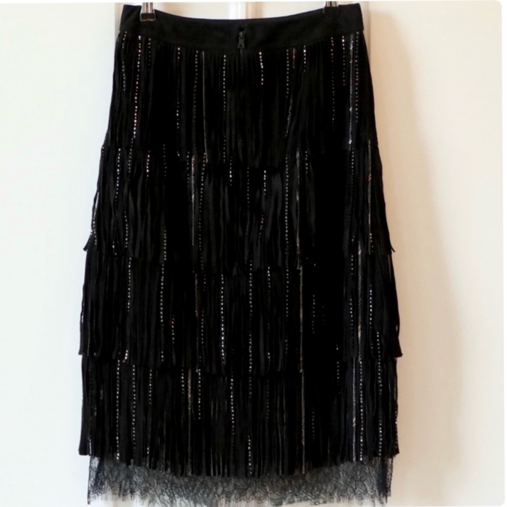 ALICE + OLIVIA Misha Suede Fringe Midi Skirt - Picture 11 of 13